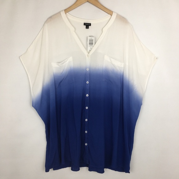 Torrid Blue Dip Dye Challis Ombré Dolman Blouse Top Dolman Fit NEW Women’s Sz 4X - Picture 5 of 15